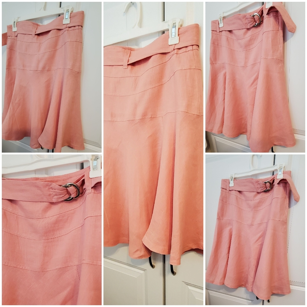 ZARA LINEN ORANGE FLOWY SKIRT-Medium